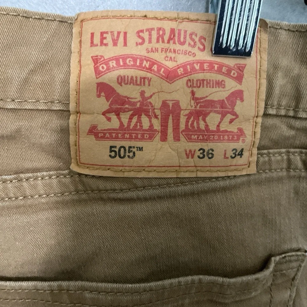 Levis 505 Jeans Mens 36x34 (36X 33) Stretch Regular Straight Leg Brown Casual